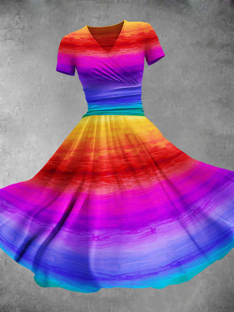 Women's Watercolor Gradient Rainbow Pride Maxi Dress