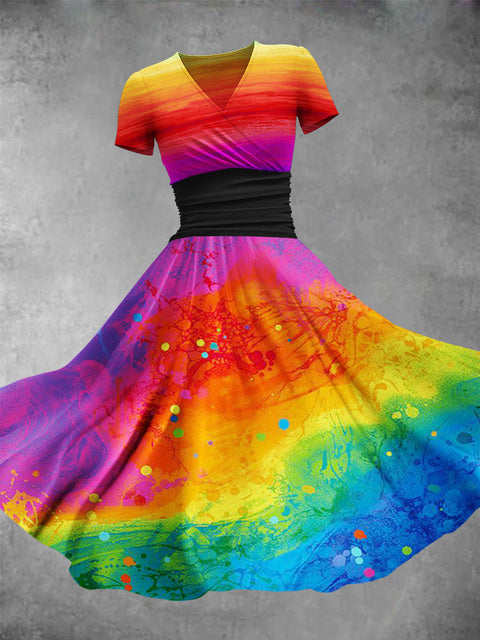 Women's Watercolor Gradient Rainbow Pride Maxi Dress