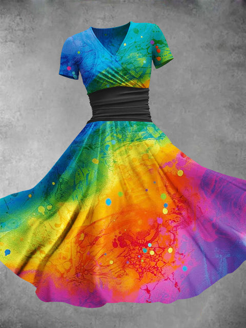 Women's Watercolor Gradient Rainbow Pride Maxi Dress