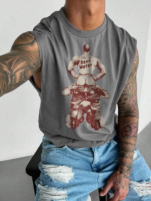 Men's LGBT Gay Pride Save Water Print Wide Shoulder Vest