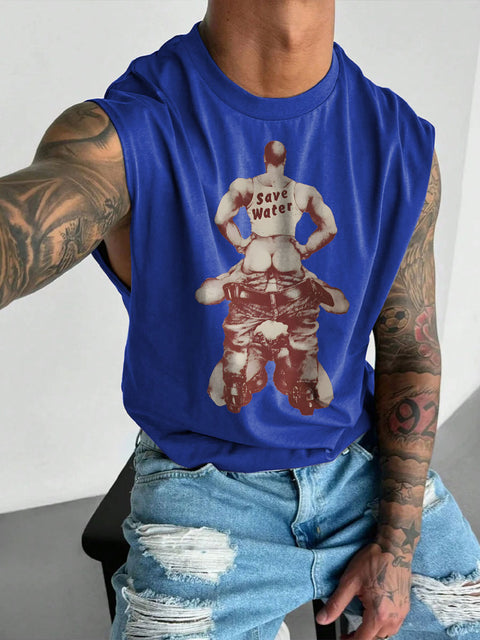 Men's LGBT Gay Pride Save Water Print Wide Shoulder Vest