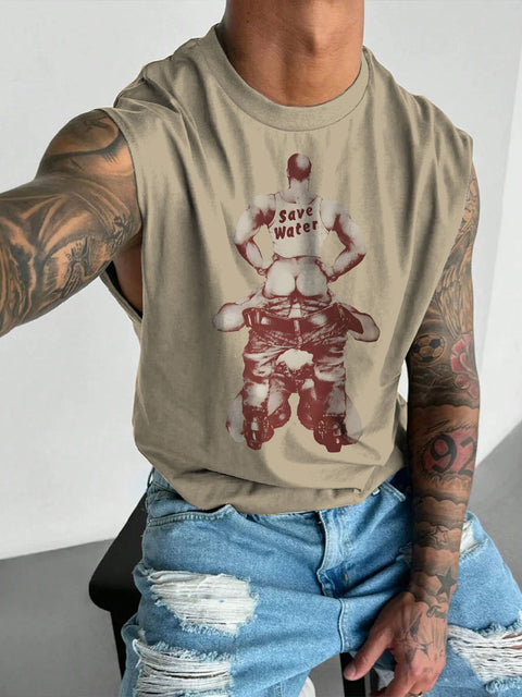 Men's LGBT Gay Pride Save Water Print Wide Shoulder Vest