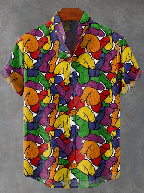 LGBT Pride Gay Rainbow Penis Print Casual 100% Cotton Shirt