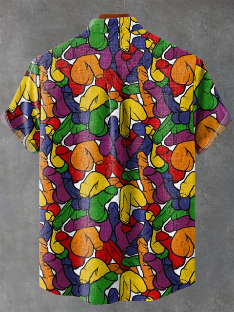 LGBT Pride Gay Rainbow Penis Print Casual 100% Cotton Shirt