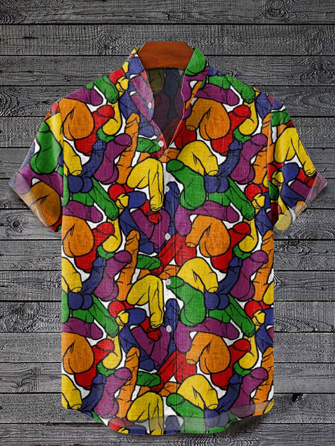 LGBT Pride Gay Rainbow Penis Print Casual 100% Cotton Shirt