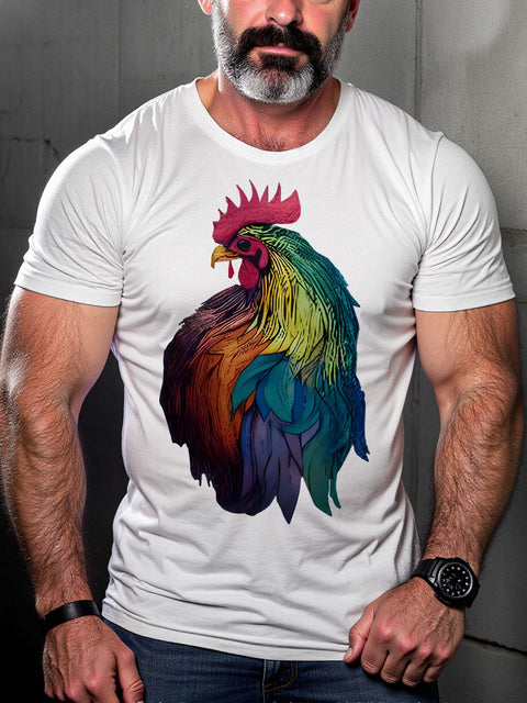 LGBT Gay Pride Month Rainbow Rooster Art Casual Print T-shirt