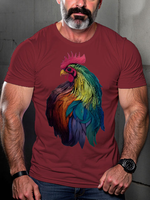 LGBT Gay Pride Month Rainbow Rooster Art Casual Print T-shirt