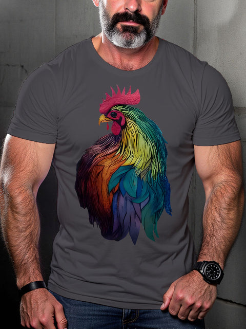 LGBT Gay Pride Month Rainbow Rooster Art Casual Print T-shirt
