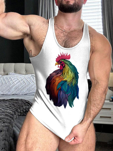 LGBT Gay Pride Month Rainbow Rooster Art Print 100% Cotton Casual Tank Top