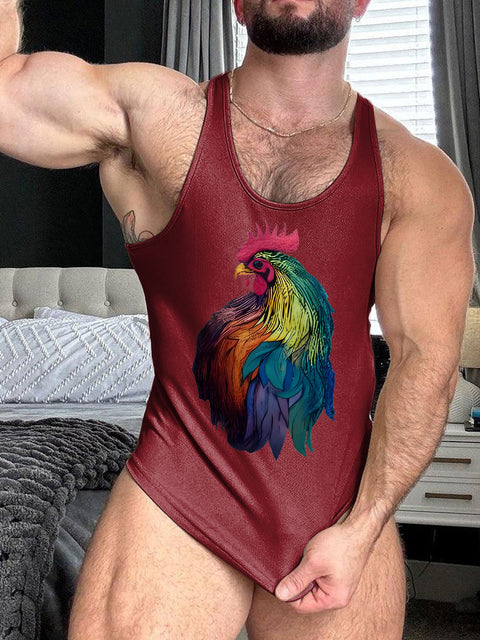 LGBT Gay Pride Month Rainbow Rooster Art Print 100% Cotton Casual Tank Top