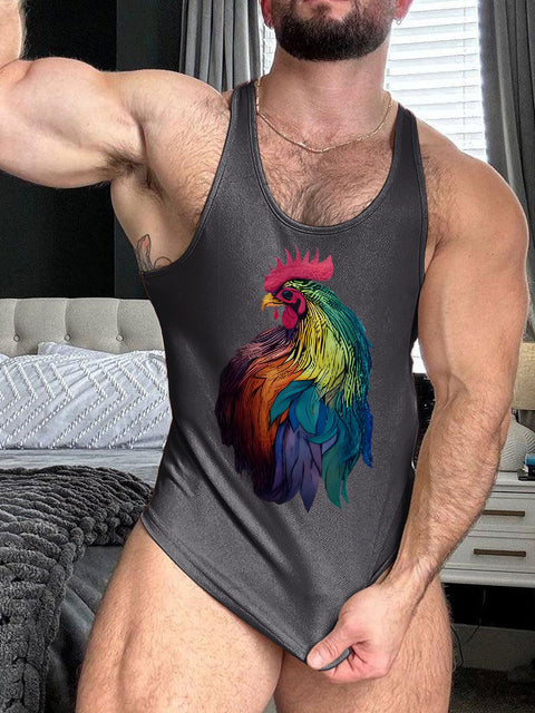 LGBT Gay Pride Month Rainbow Rooster Art Print 100% Cotton Casual Tank Top