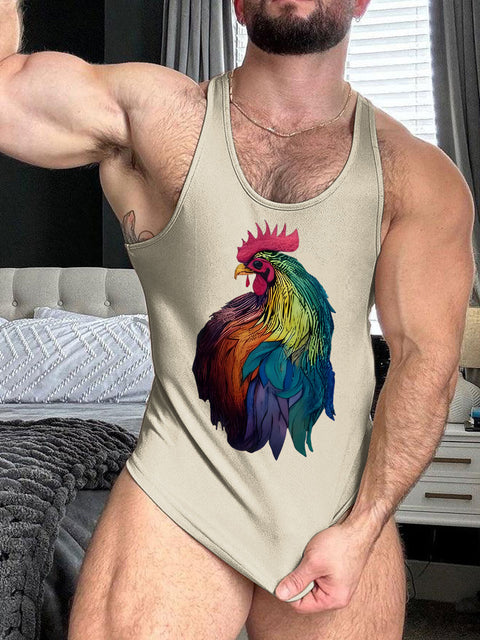 LGBT Gay Pride Month Rainbow Rooster Art Print 100% Cotton Casual Tank Top