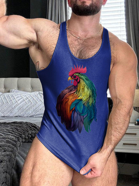 LGBT Gay Pride Month Rainbow Rooster Art Print 100% Cotton Casual Tank Top