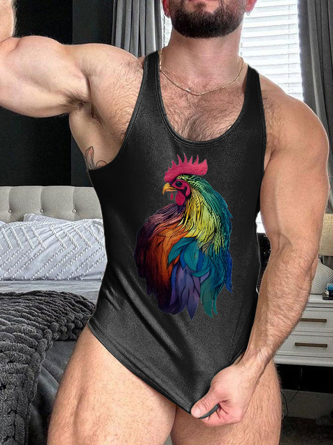 LGBT Gay Pride Month Rainbow Rooster Art Print 100% Cotton Casual Tank Top