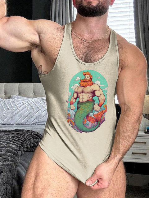 LGBT Gay Pride Month Bear Pride Mermaid Print 100% Cotton Casual Tank Top