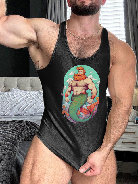 LGBT Gay Pride Month Bear Pride Mermaid Print 100% Cotton Casual Tank Top