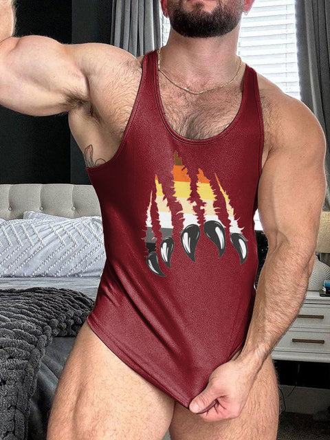 LGBT Gay Pride Month Gay Bear Claw Print 100% Cotton Casual Tank Top