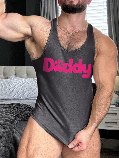 LGBT Gay Pride Pink Bear Daddy Print 100% Cotton Casual Tank Top
