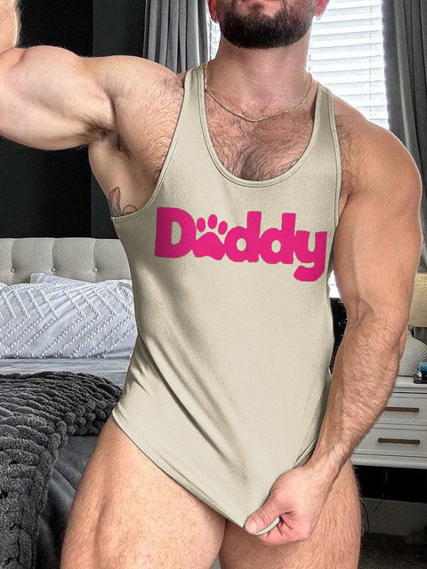 LGBT Gay Pride Pink Bear Daddy Print 100% Cotton Casual Tank Top