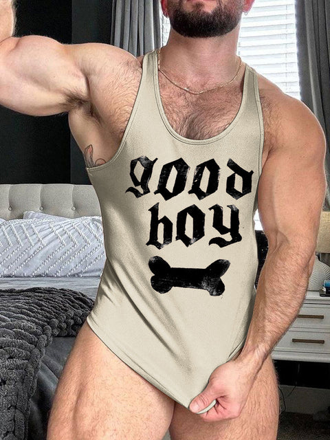 LGBT Gay Pride Month Good Boy Block Bone Print 100% Cotton Casual Tank Top
