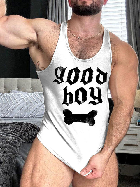 LGBT Gay Pride Month Good Boy Block Bone Print 100% Cotton Casual Tank Top