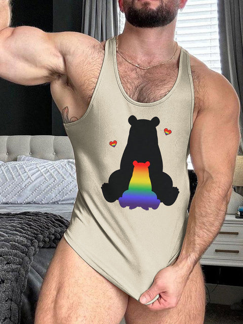 LGBT Gay Pride Rainbow Bear Print 100% Cotton Casual Tank Top