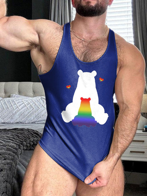 LGBT Gay Pride Rainbow Bear Print 100% Cotton Casual Tank Top