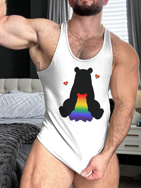LGBT Gay Pride Rainbow Bear Print 100% Cotton Casual Tank Top