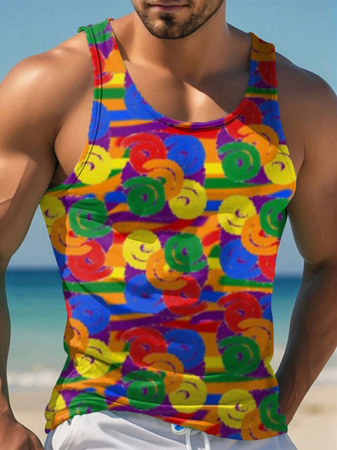 Men's Sparkle Circle Rainbow Vertical Stripe Gay Pride Casual Print Tank Top