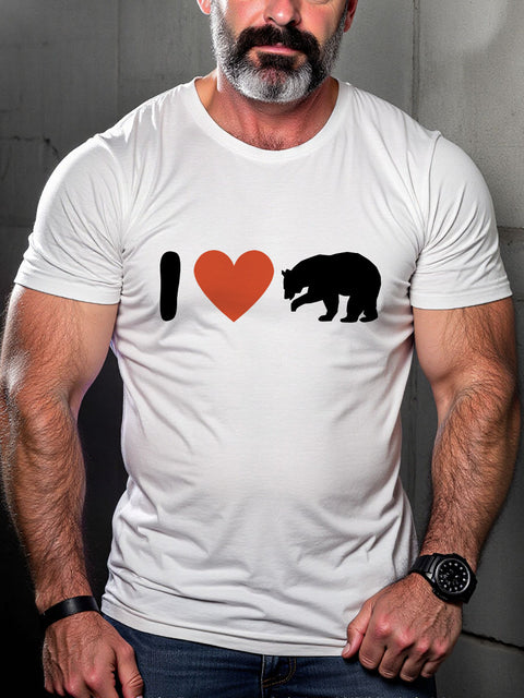 LGBT Gay Pride I Love Gay Bear Leather Casual Print T-shirt