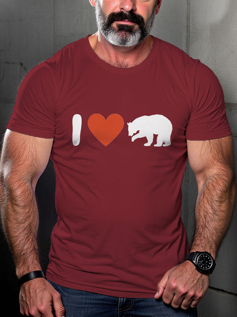 LGBT Gay Pride I Love Gay Bear Leather Casual Print T-shirt