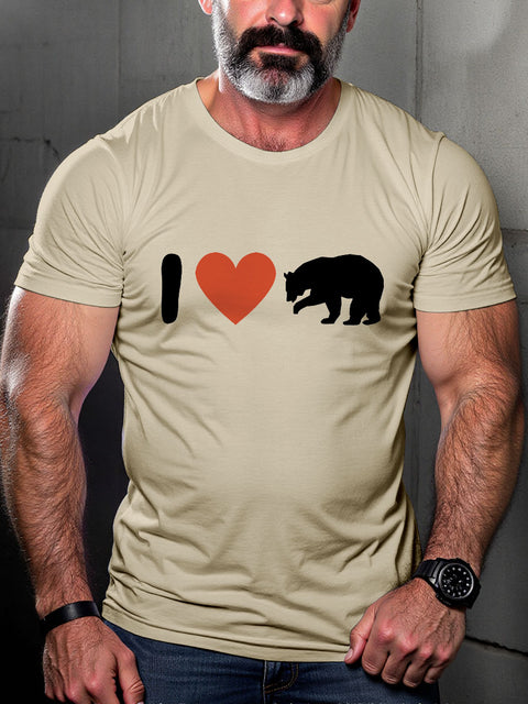 LGBT Gay Pride I Love Gay Bear Leather Casual Print T-shirt