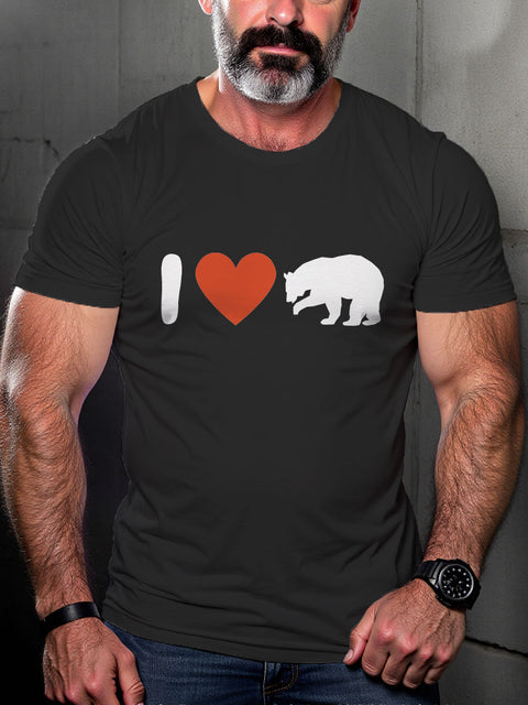 LGBT Gay Pride I Love Gay Bear Leather Casual Print T-shirt