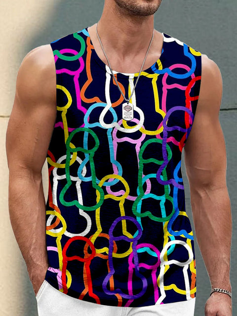 Men's LGBT Pride Gay Dick Art Print Casual Crew Neck Tank Top