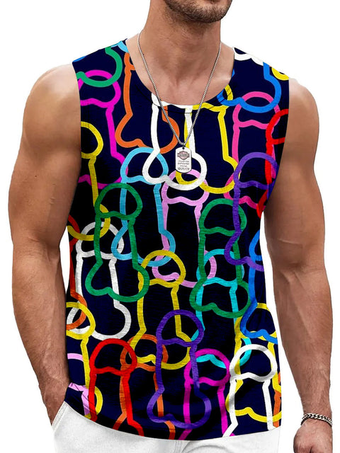 Men's LGBT Pride Gay Dick Art Print Casual Crew Neck Tank Top