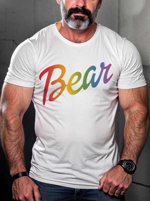 LGBT Gay Pride Bear Pride Rainbow Gradient Art Casual Print T-shirt