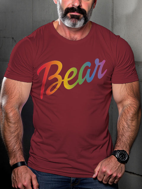 LGBT Gay Pride Bear Pride Rainbow Gradient Art Casual Print T-shirt