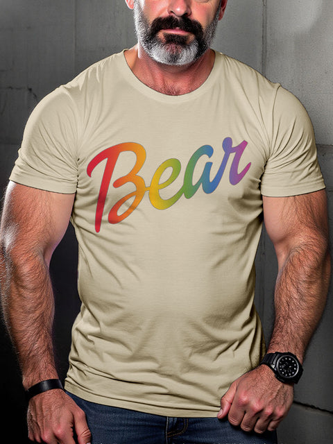 LGBT Gay Pride Bear Pride Rainbow Gradient Art Casual Print T-shirt