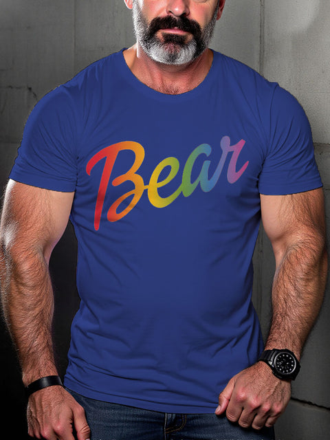 LGBT Gay Pride Bear Pride Rainbow Gradient Art Casual Print T-shirt