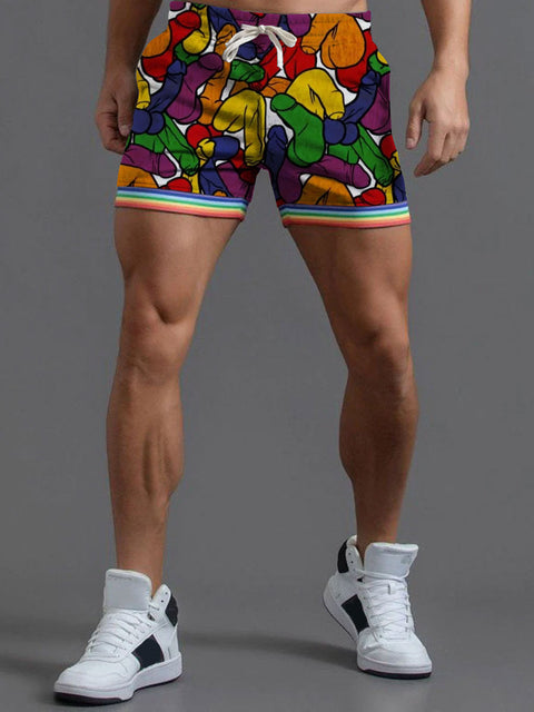 Men's LGBT Pride Rainbow Gay Dick Art Casual Print Beach Shorts