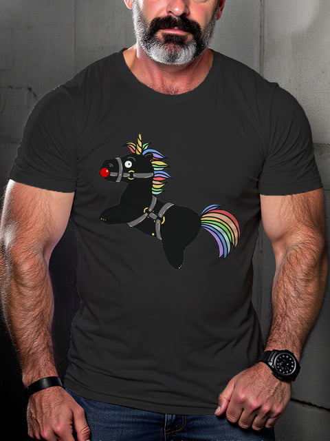 Gay Pride Piercing Lover Rainbow Unicorn Art Casual Print T-shirt