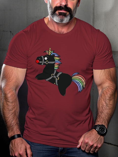 Gay Pride Piercing Lover Rainbow Unicorn Art Casual Print T-shirt