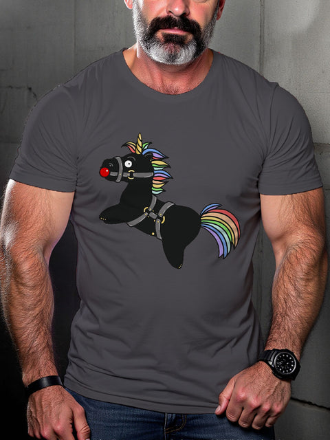 Gay Pride Piercing Lover Rainbow Unicorn Art Casual Print T-shirt