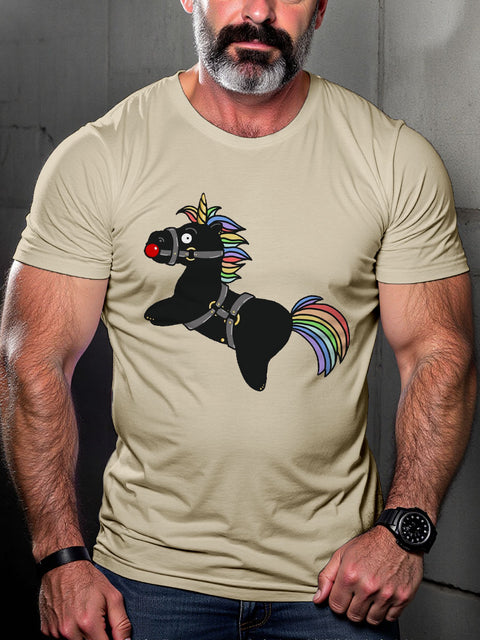 Gay Pride Piercing Lover Rainbow Unicorn Art Casual Print T-shirt