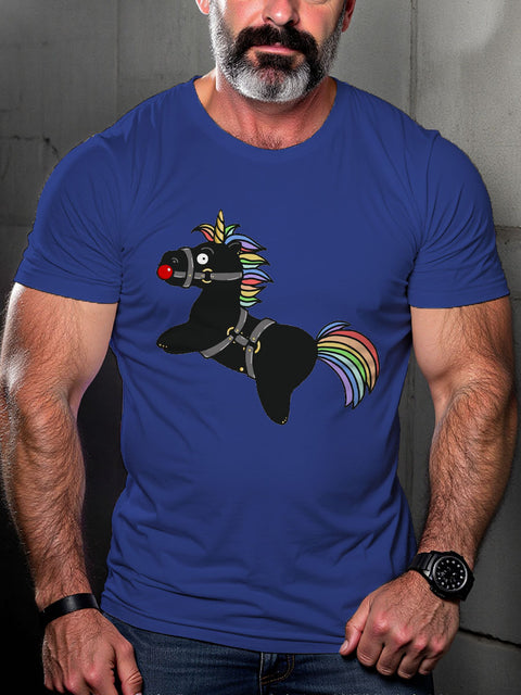 Gay Pride Piercing Lover Rainbow Unicorn Art Casual Print T-shirt