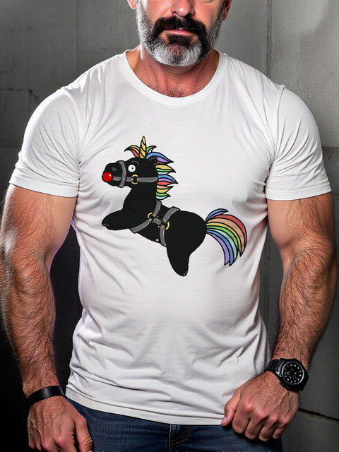 Gay Pride Piercing Lover Rainbow Unicorn Art Casual Print T-shirt