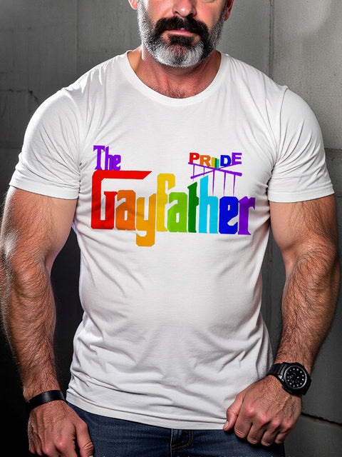 Gay Lgbt Pride Father Proud Dad Fathers Art Casual Print T-shirt
