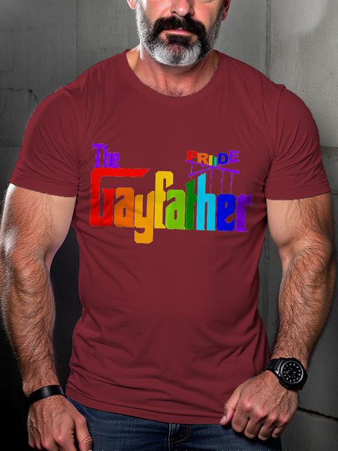 Gay Lgbt Pride Father Proud Dad Fathers Art Casual Print T-shirt