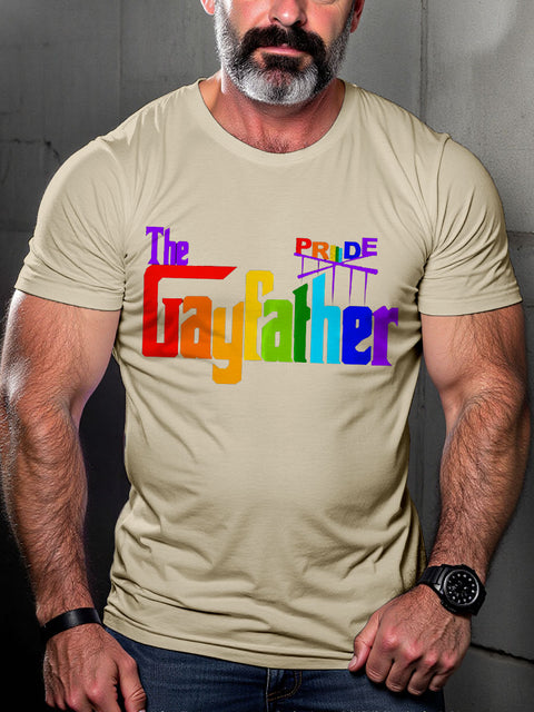 Gay Lgbt Pride Father Proud Dad Fathers Art Casual Print T-shirt