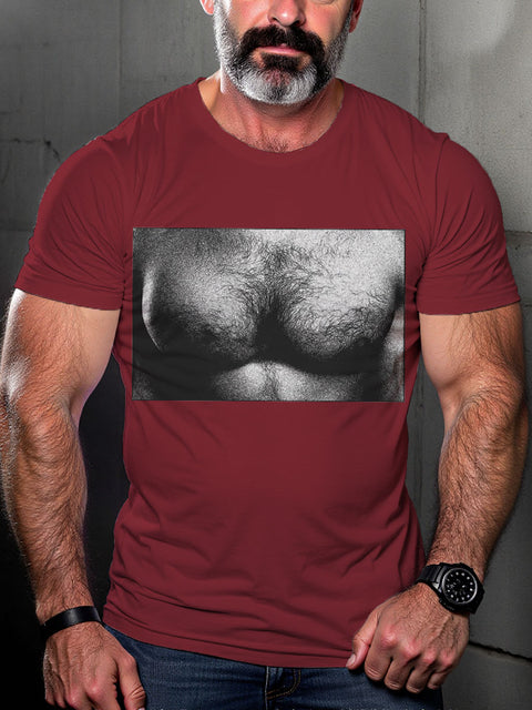Muscle Chest Gay Retro Queer Pride Month Art Casual Print T-shirt